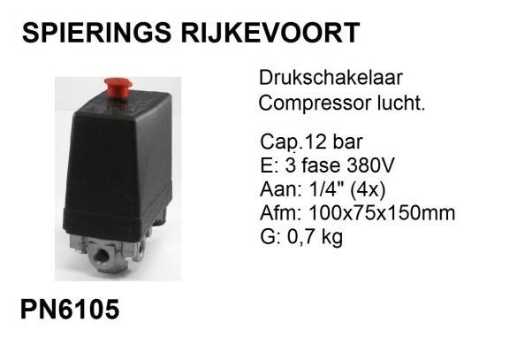 Drukschakelaar Compressor Pressostaat Spierings, Doe-het-zelf en Verbouw, Compressors, Nieuw, Ophalen of Verzenden
