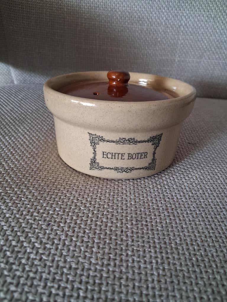 Vintage Aardewerk Boterpot "Echte Boter", Antiek en Kunst, Antiek | Keramiek en Aardewerk, Ophalen of Verzenden