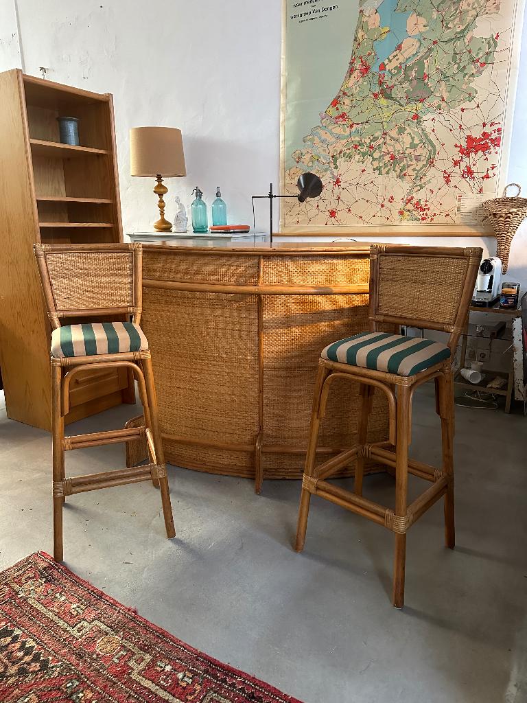 Vintage tiki bar Frankrijk, jaren 50 barmeubel rattan bamboe, Ophalen, Gebruikt, -, -