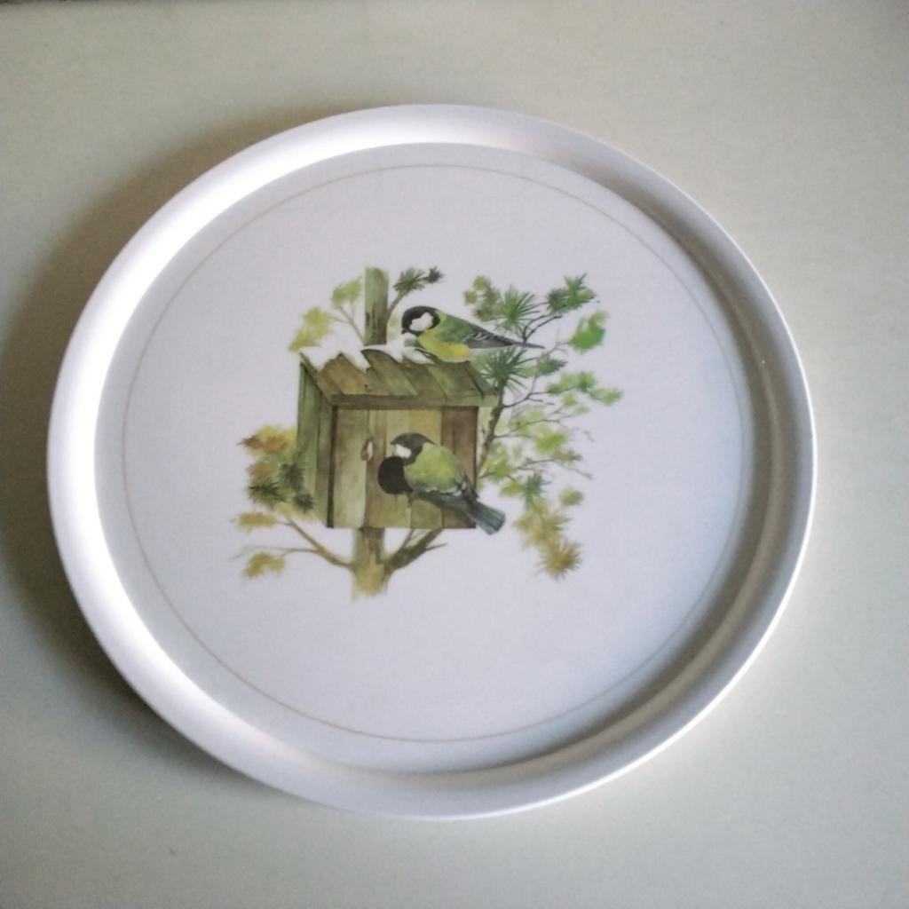 Engels melamine dienblad met koolmezen, Ophalen of Verzenden