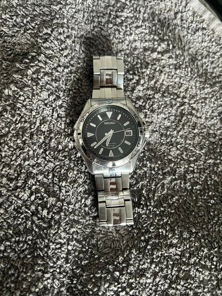 Seiko kinetic zoom horloge zwart., Gebruikt, Staal, Polshorloge, Ophalen of Verzenden
