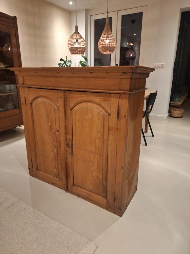 Massief eiken kast, antiek, Ophalen, Gebruikt, 25 tot 50 cm, 150 tot 200 cm