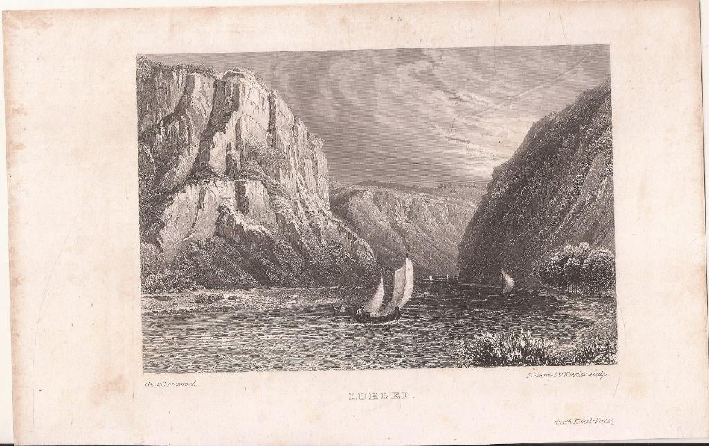 Duitsland Lurley St. Goar Staalgravure door Frommel & Winkle, Antiek en Kunst, Kunst | Etsen en Gravures, Gravure, Blanco verso