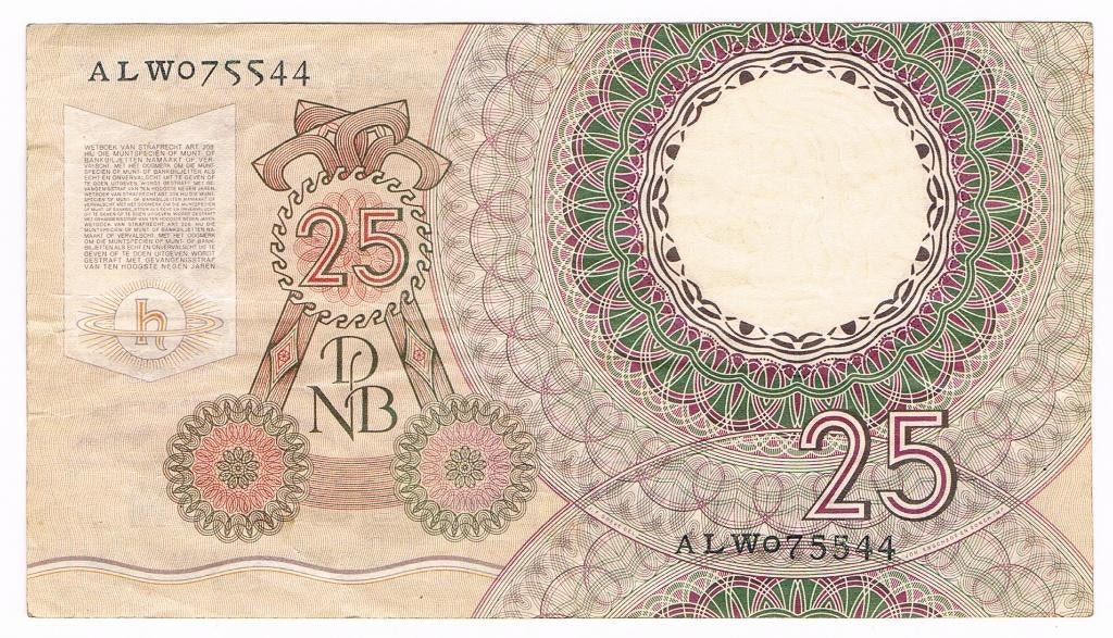 25 gulden 10 april 1955 Huygens, Postzegels en Munten, Bankbiljetten | Nederland, Ophalen of Verzenden, 25 gulden, Los biljet
