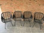 Set van 4 zwarte rotan/kunststof tuinstoelen, Huis en Inrichting, Stoelen, Ophalen, Kunststof, Gebruikt, Zwart