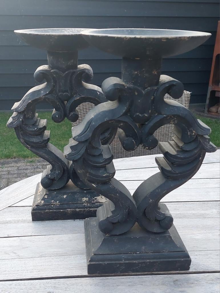 Set van 2 Hoffz zwarte houten kandelaars - 44 cm hoog, Ophalen of Verzenden, Overige materialen