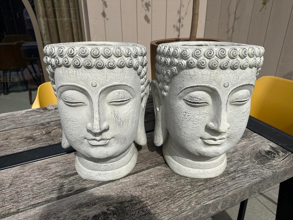 Nieuwe grijze Boeddha bloempotten - Set van 2, Tuin en Terras, Bloempotten, Ophalen, Overige vormen, Beton, Binnen
