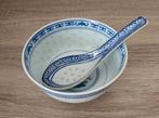 Vintage Chinees porseleinen rijstkom met lepel, Ophalen of Verzenden