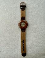 Vintage Commodoor houten "disco volante" horloge, Overige merken, Leer, Polshorloge, Ophalen of Verzenden
