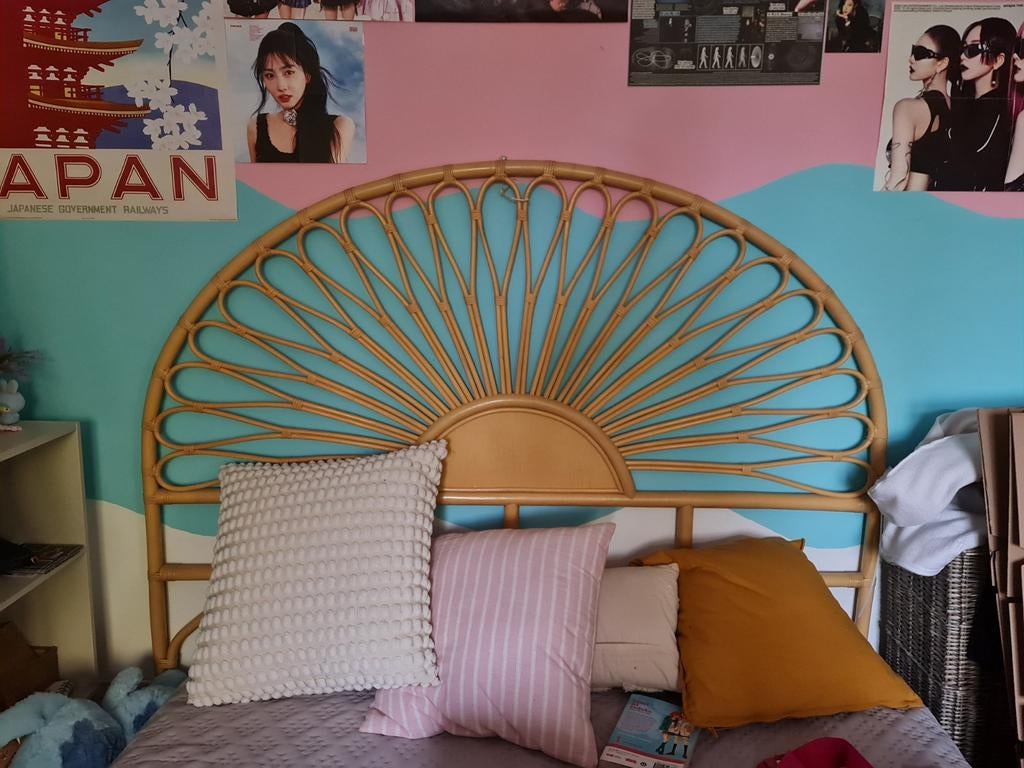 Prachtig Rotan Hoofdbord van La Redoute, Ophalen, Overige materialen, Tweepersoons, Bohemian, Natuurlijk, Vintage