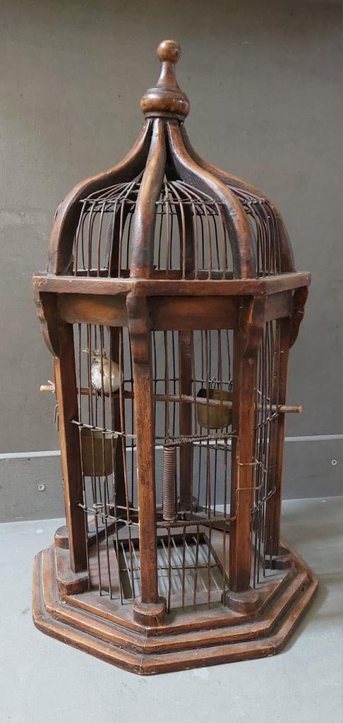 Vintage houten vogelkooi, art deco stijl, Antiek en Kunst, Ophalen of Verzenden