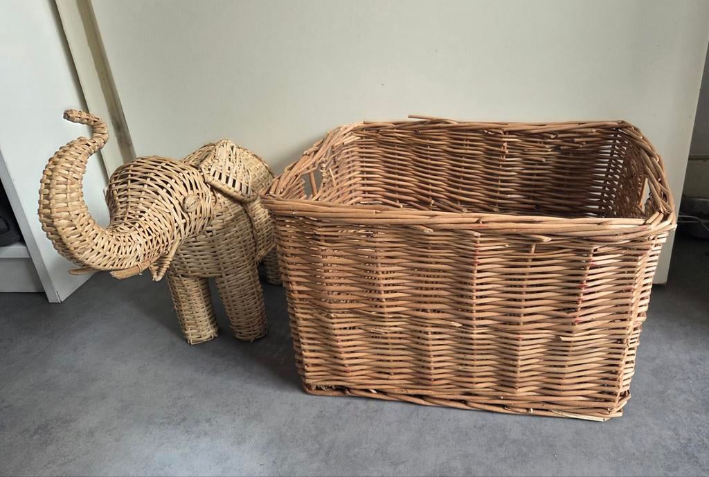 Rotan Olifant en Rieten mand, Ophalen, Rond, Riet