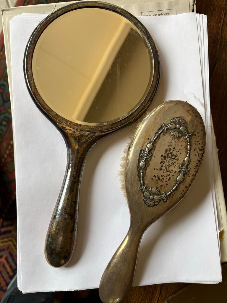 Antieke spiegel en borstel set, Antiek en Kunst, Ophalen