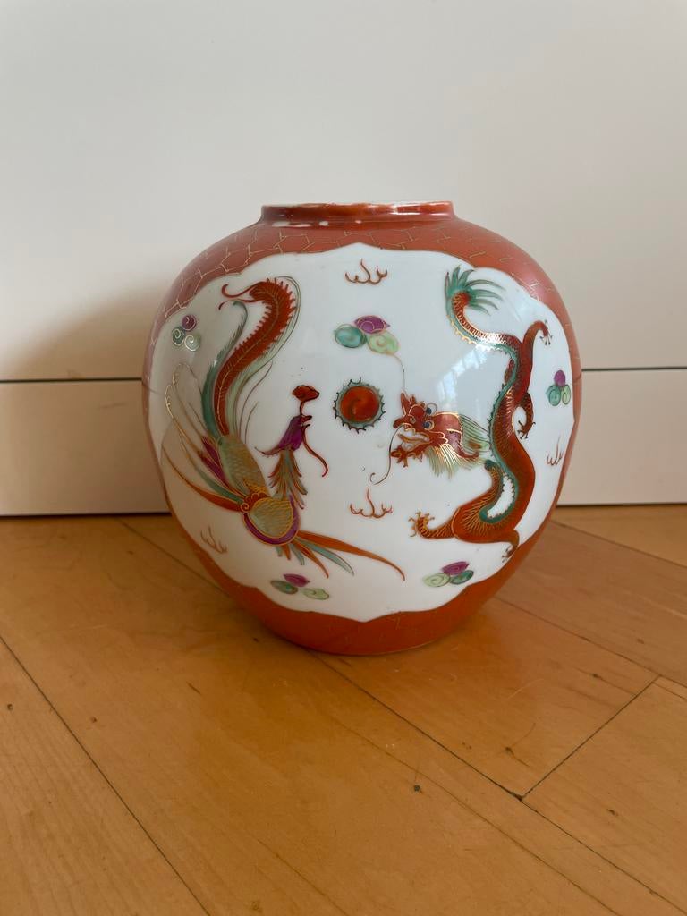 Prachtige Chinese gember pot met draak en feniks decoratie, Antiek en Kunst, Antiek | Vazen, Ophalen of Verzenden