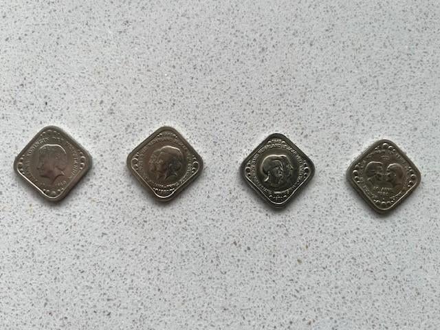 5 cents (vierkante stuivers) 1980 3x en 1970 1x, Ophalen, Koningin Juliana, 5 cent, Losse munt