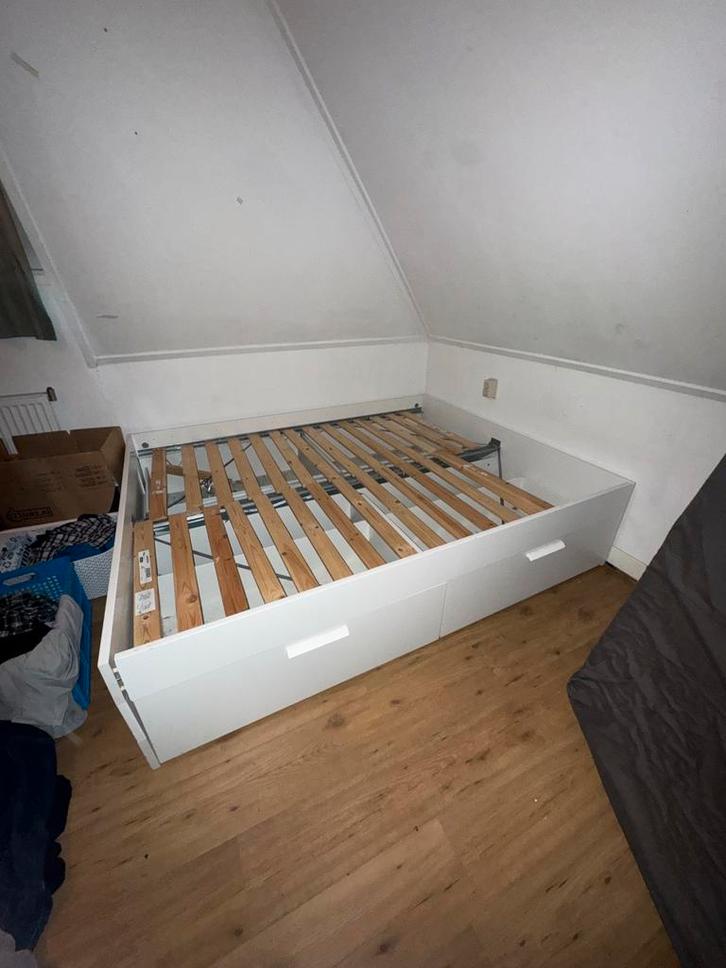 Ikea BRIMNES bed, Huis en Inrichting, Slaapkamer | Bedden, Gebruikt, Tweepersoons, 160 cm, Hout, Wit, Ophalen