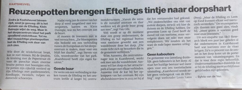 Efteling krantenartikel : Eftelings tintje naar dorpshart., Verzamelen, Ophalen of Verzenden, 1980 tot heden, Nederland, Knipsel(s)