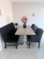 Massief eiken eethoek met tafel, bank, stoelen, tv meubel, Huis en Inrichting, Tafels | Eettafels, Gebruikt, 100 tot 150 cm, Eikenhout