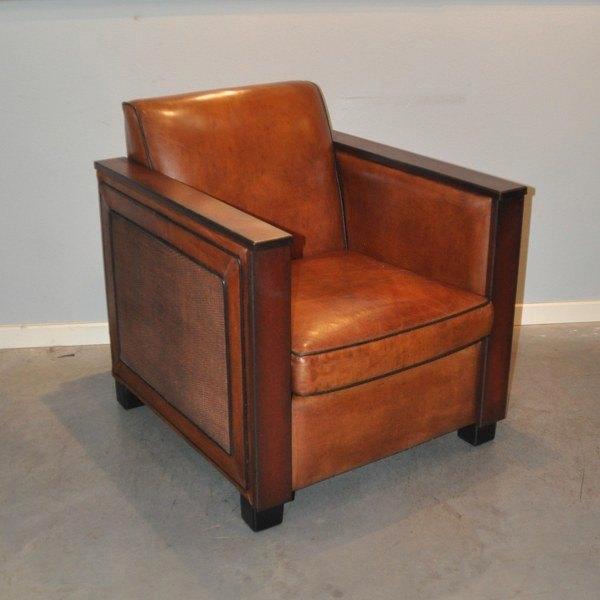 Calais (Art Deco) schapenleren fauteuil, Huis en Inrichting, Fauteuils, Gebruikt, Leer, 50 tot 75 cm, 75 tot 100 cm, Ophalen of Verzenden