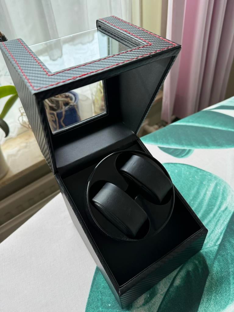 Watchwinder voor 2 horloges, carbon look, Ophalen of Verzenden, Zo goed als nieuw