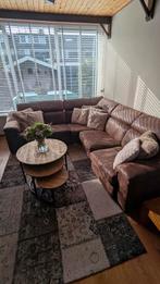 Mooie en stoere leren hoekbank van geborsteld suède, Ophalen, 250 tot 300 cm, Gebruikt, 100 tot 125 cm