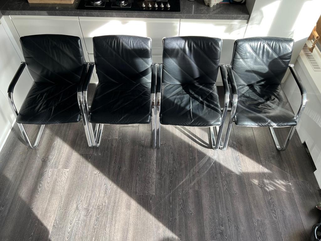 4x leren eetkamer stoelen, Huis en Inrichting, Stoelen, Ophalen, Gebruikt, Zwart, Leer