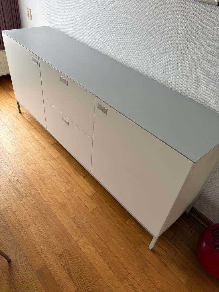 Witte hoge kast en dressoir, Ophalen, Overige materialen, Gebruikt, 100 tot 150 cm