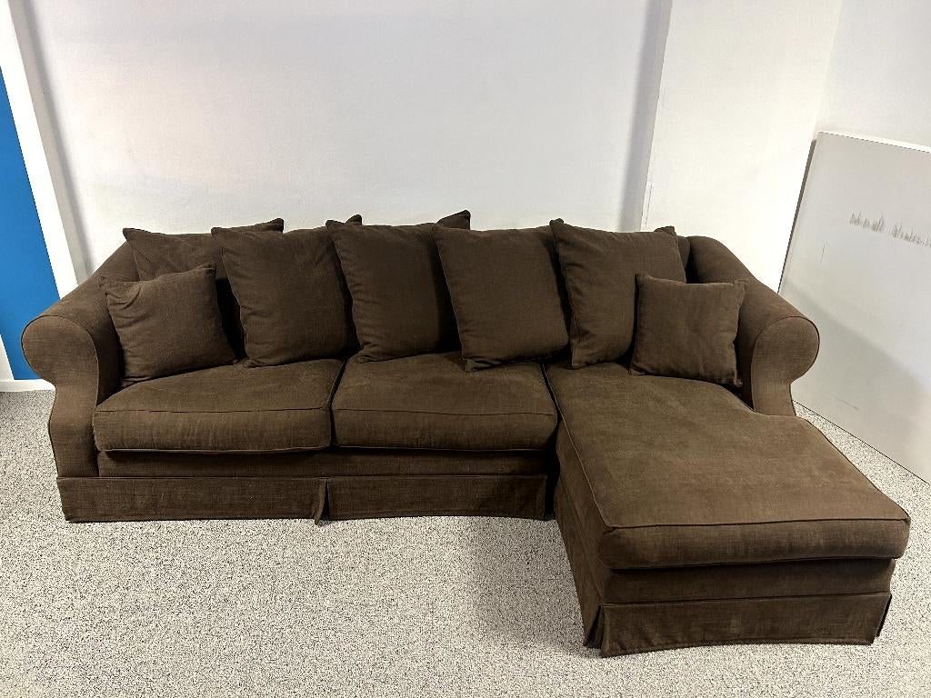 landelijke lounge bank met longchair, Ophalen, 250 tot 300 cm, Gebruikt, 75 tot 100 cm