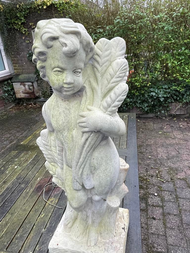 Antiek Tuinbeeld Engel kunststof, Tuin en Terras, Tuinbeelden, Gebruikt, Engelenbeeld, Kunststof, Ophalen