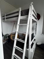 Witte hoogslaper met ladder Ikea Stora 140x2, Gebruikt, Eenpersoons, Ophalen of Verzenden, 200 cm