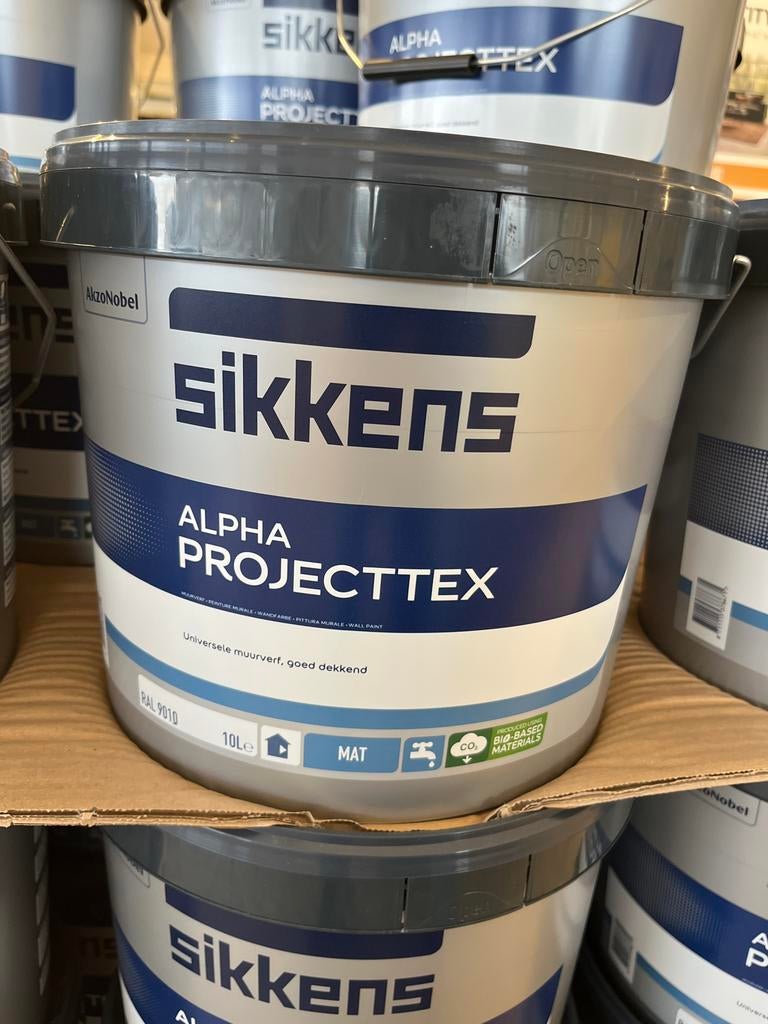 Sikkens Alpha Projecttex muurverf 10L RAL 9010 mat, 5 tot 10 liter, Wit, Nieuw, Ophalen of Verzenden