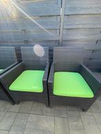 4 antracietkleurige Wicker tuinstoelen inclusief kussens, Ophalen, Gebruikt, Wicker