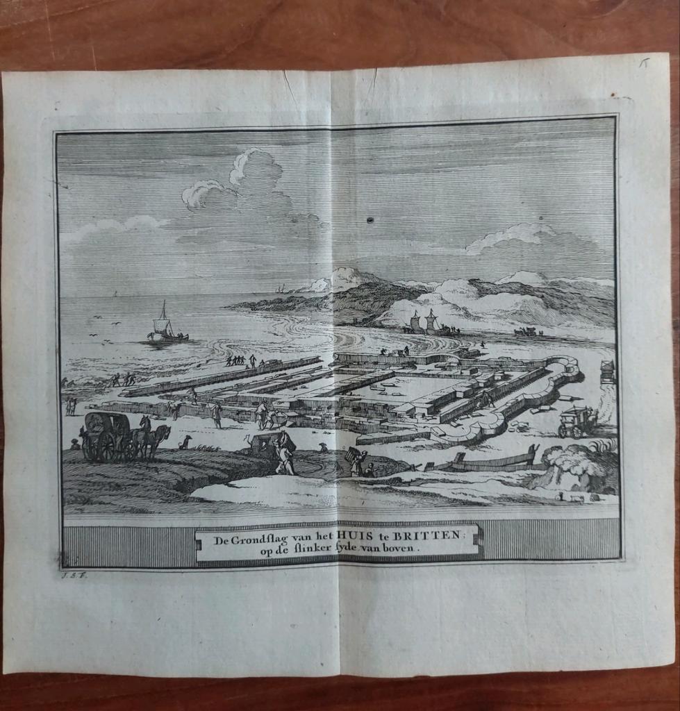 15 Huis te Britten bij Katwijk  -    Gravure uit 1736, Antiek en Kunst, Kunst | Etsen en Gravures, Ophalen of Verzenden