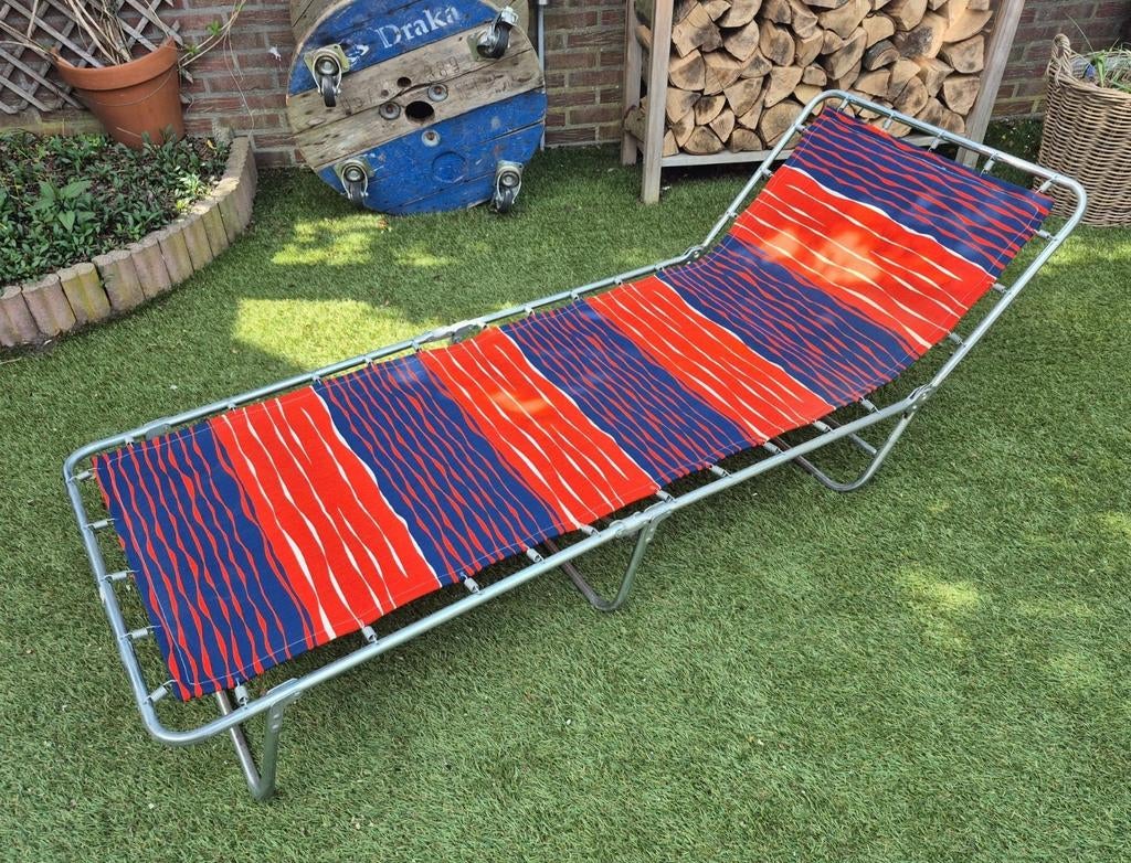 Vintage stretcher/ligbed, Tuin en Terras, Ligbedden, Ophalen of Verzenden, Zo goed als nieuw, Metaal, Inklapbaar
