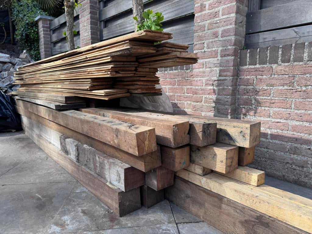 Eikenhouten balken en planken, Ophalen, Gebruikt, Eiken, 250 tot 300 cm