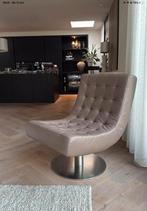 Leren Draaifauteuil Taupe met Chrome Onderstel, Ophalen, Zo goed als nieuw, Leer, 75 tot 100 cm