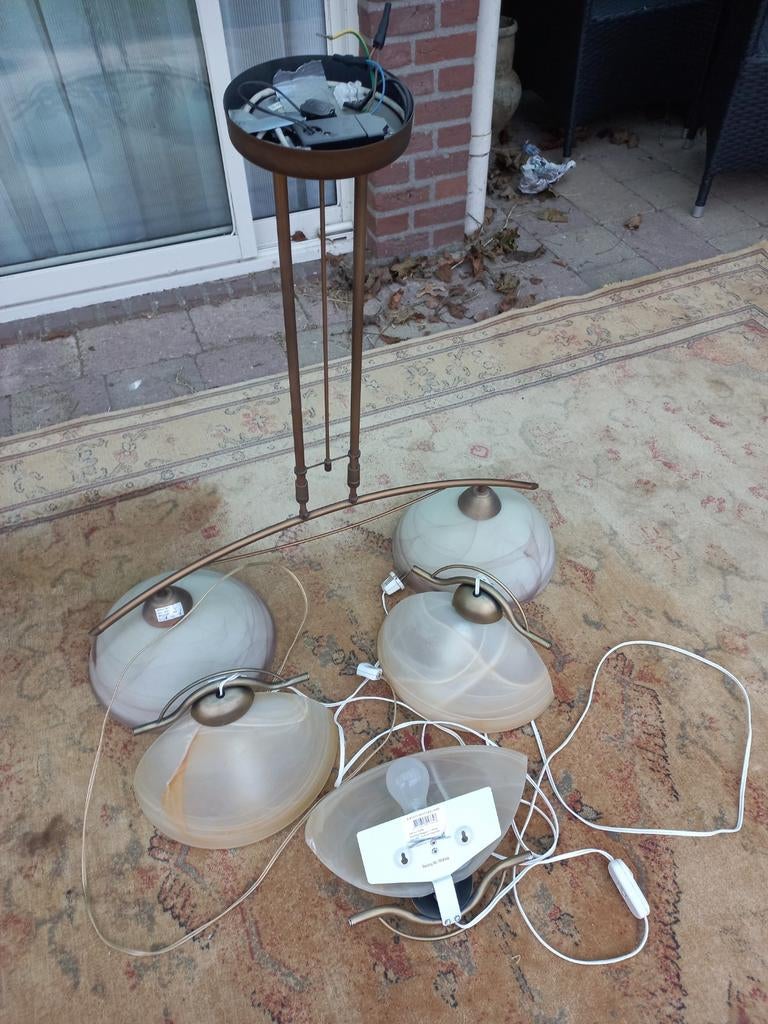 Mooie set wandlampen(3) en plafondlamp, Ophalen, Gebruikt, Klassiek, Glas