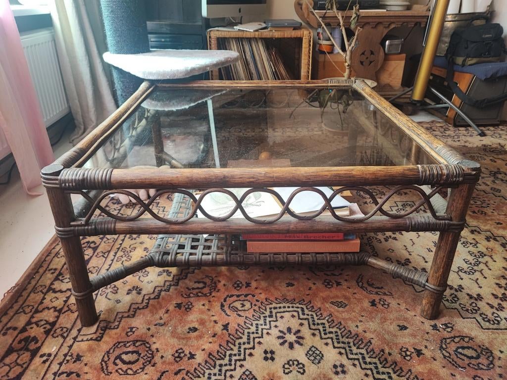 Unieke rotan salontafel, Ophalen, Gebruikt, 100 tot 150 cm, 50 tot 100 cm