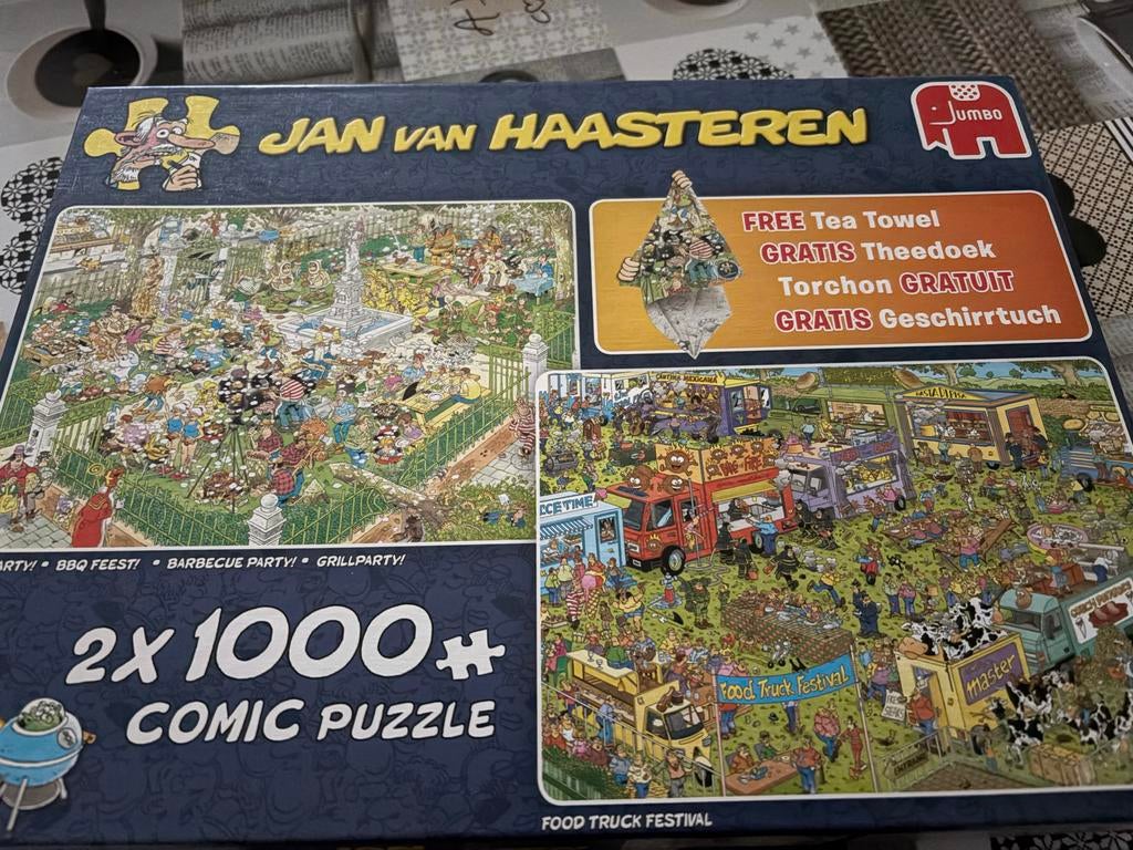 Jan van Haasteren 2x1000 stukjes - BBQ & Food Truck Festival, Ophalen of Verzenden, 500 t/m 1500 stukjes, Gebruikt, Legpuzzel