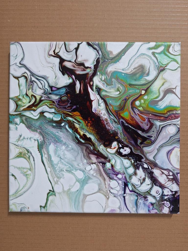 Acryl Gieten op Canvasdoek 30x30cm - Abstracte Kunst, Ophalen of Verzenden