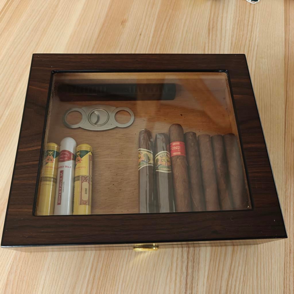 Luxe Humidor met Hygrometer en Sigarenknipper, Verzamelen, Rookartikelen, Aanstekers en Luciferdoosjes, Ophalen of Verzenden, Zo goed als nieuw