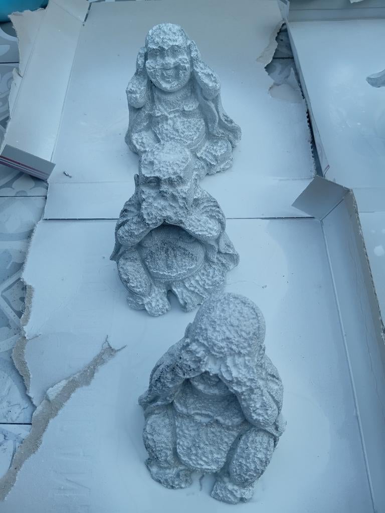 Set van 3 Boeddhabeelden: Horen, Zien, Zwijgen, Tuin en Terras, Tuinbeelden, Ophalen, Gebruikt, Beton, Boeddhabeeld