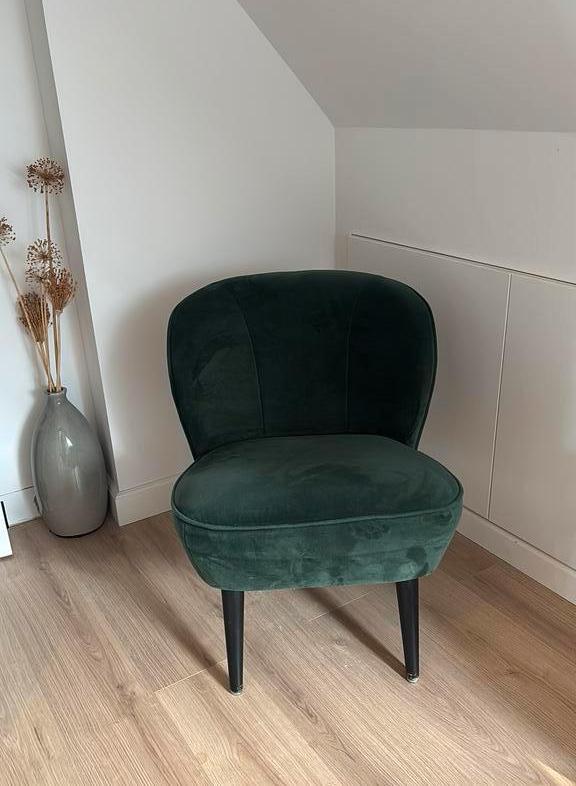 Fauteuil Sara van Wood, flessengroen, Huis en Inrichting, Stoelen, Gebruikt, Eén, Overige materialen, Overige kleuren, Ophalen