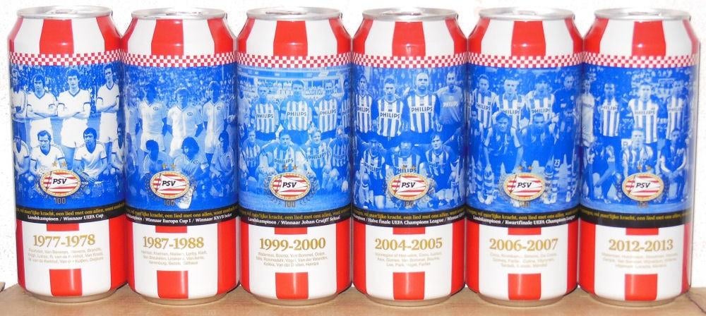 PSV Kampioen BAVARIA Bier blikjes (50cl)seizoenen 1977-2013, Ophalen of Verzenden, Zo goed als nieuw, PSV, Overige typen