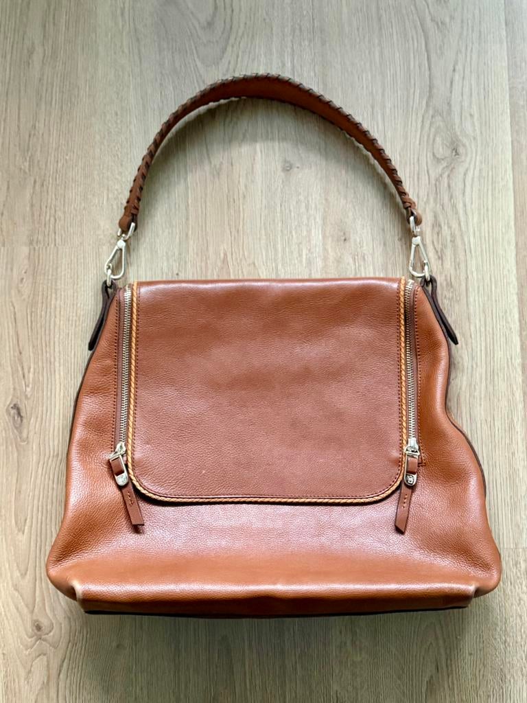 Massimo Dutti Leren Handtas Cognac, Ophalen of Verzenden, Gebruikt, Bruin, Handtas