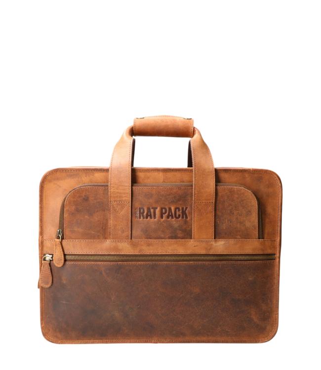 The Rat Pack by Orange leren laptoptas 15,6 inch bruin, Ophalen, 15 inch, Aktetas