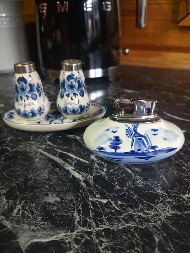 Delfts blauw peper en zout stel met aansteke, Ophalen of Verzenden