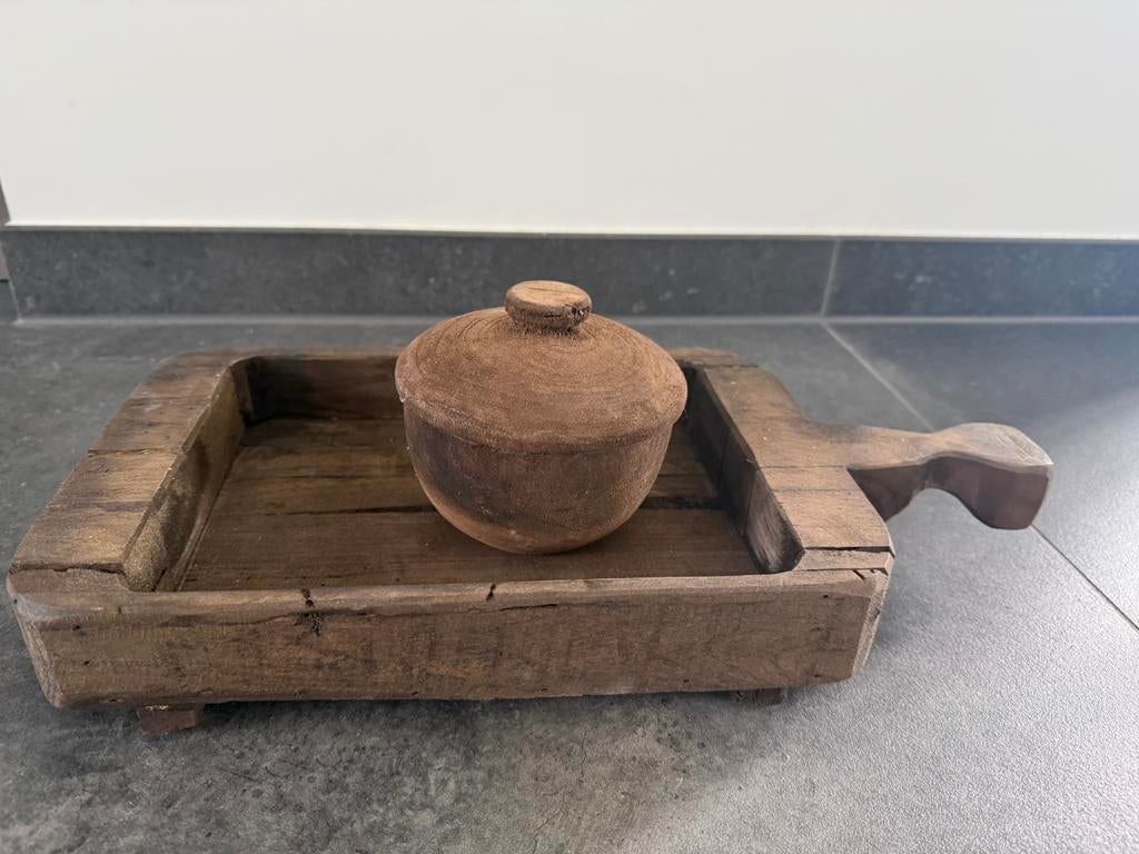 Stoer sober dienblad met potje, Hout, Overige stijlen, Nieuw, Ophalen of Verzenden