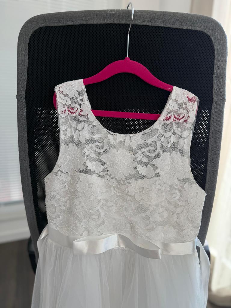Witte kanten jurk met tule rok - maat 160, Ophalen of Verzenden, Zo goed als nieuw, Meisje, Jurk of Rok