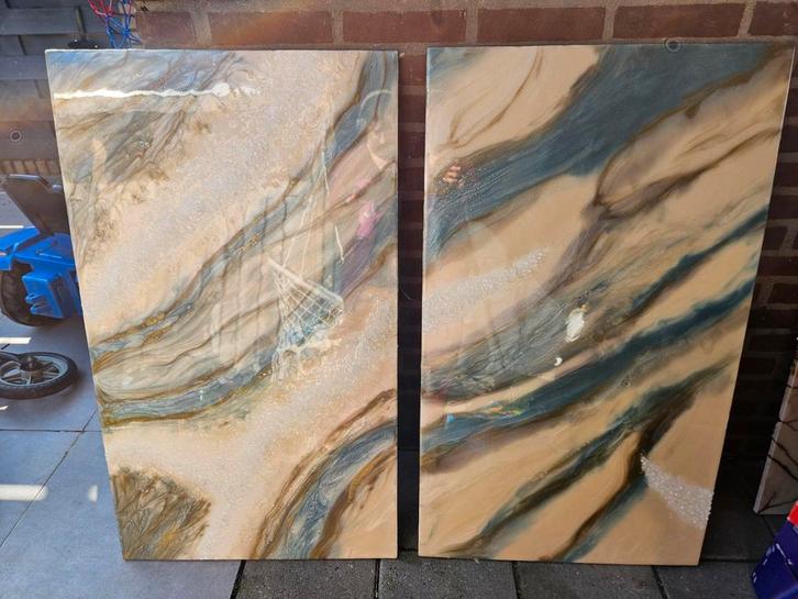 Epoxy Schilderij op hout 120 x 105 cm, Antiek en Kunst, Kunst | Schilderijen | Abstract, Ophalen